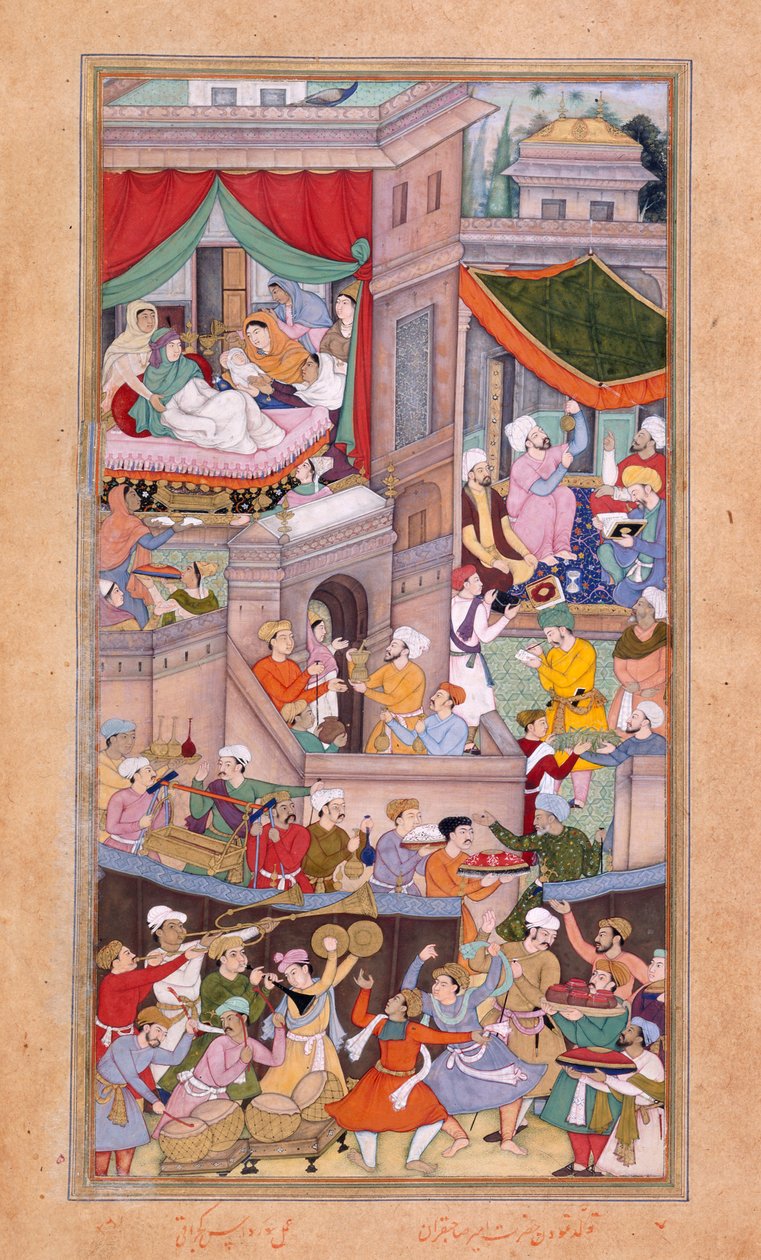 Eller. 12988, f.34v Astrologer støber horoskoper under fejringen af Timurs fødsel (1336) af Surdas Gujarati af Indian School