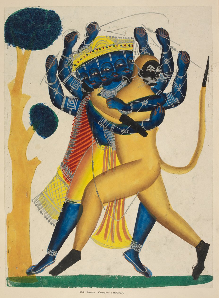 Eller. 891 Hanuman kæmper mod Ravana, ca. 1865 (akvarel på papir) af Indian School