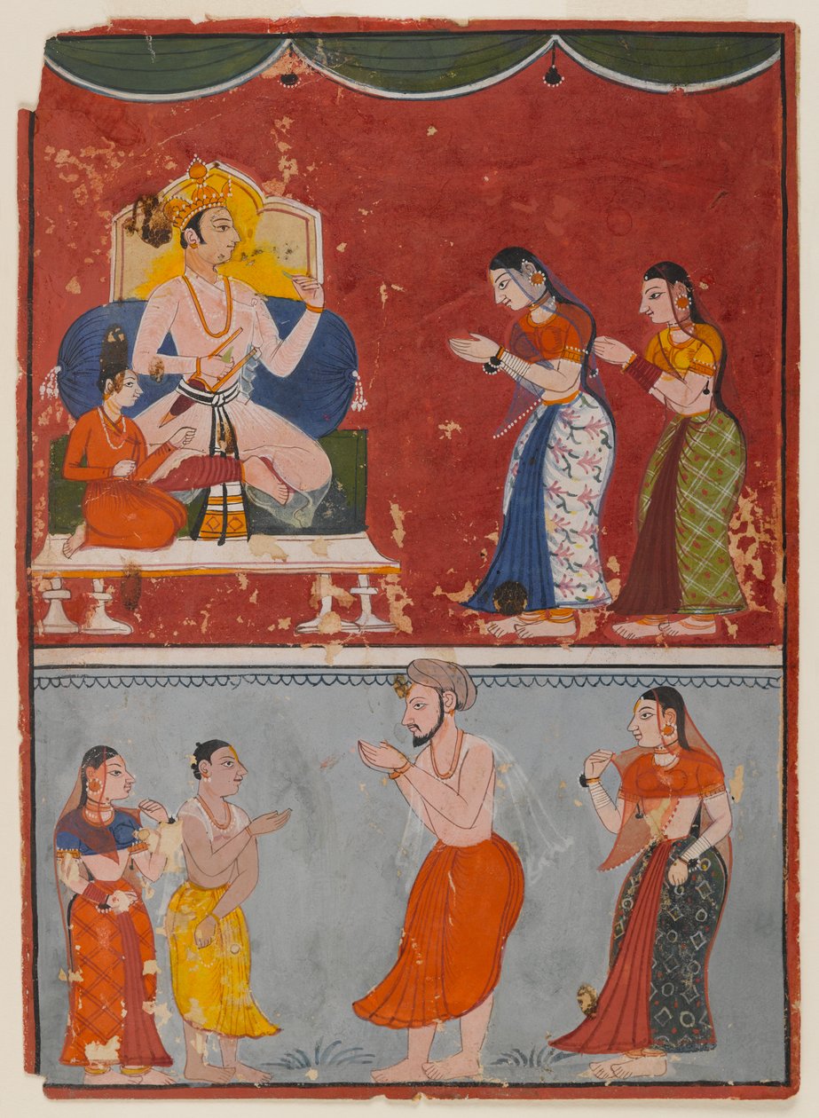 Side fra en uidentificeret serie, ca. 1650 (ugennemsigtigt wc på papir) af Indian School