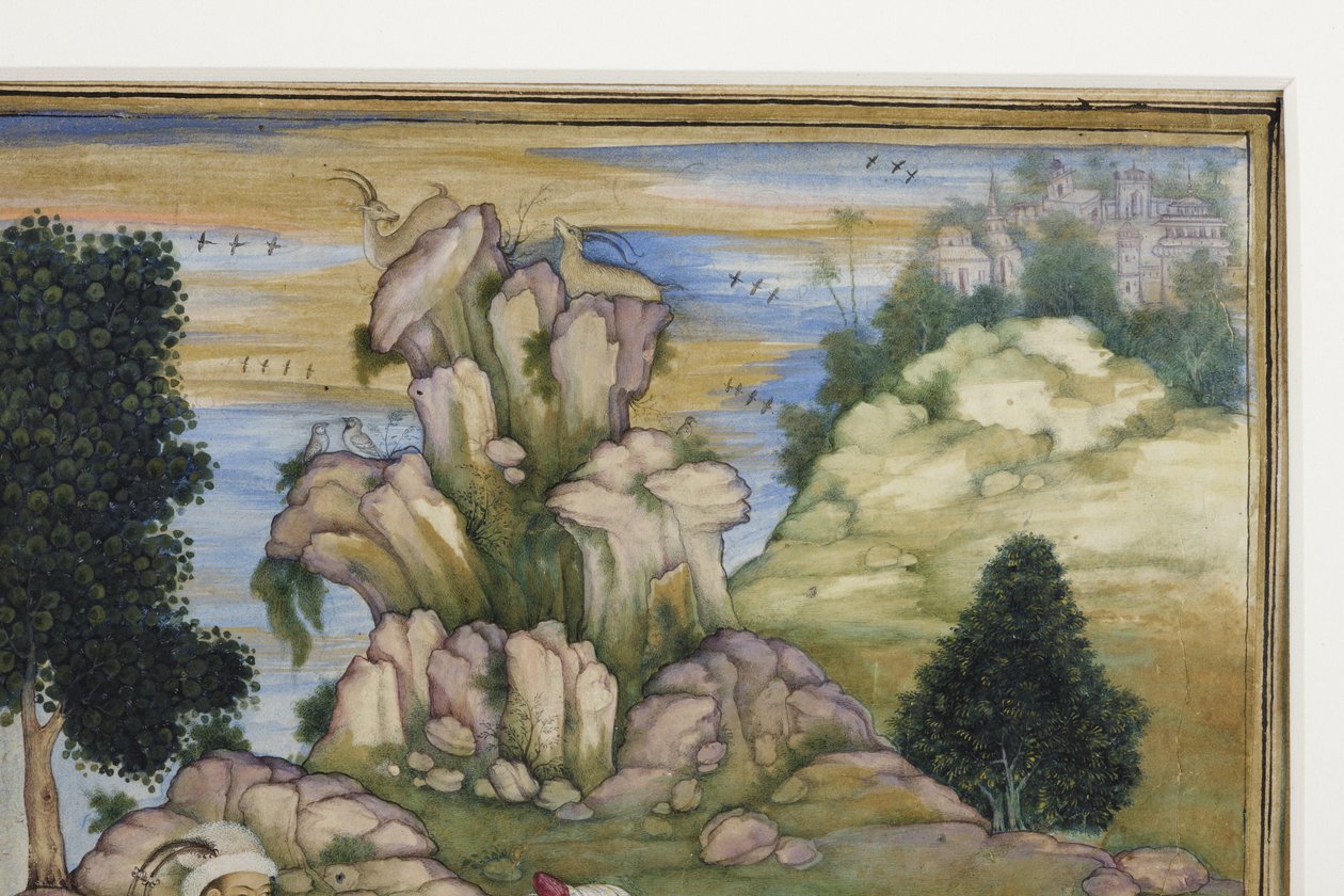Picnick i løbet af en jagt, detalje, ca. 1615 (ugennemsigtigt wc på papir) af Indian School