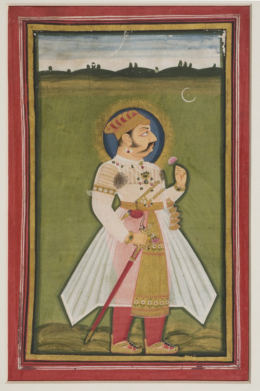 Portræt af Kumbha Rana af Udaipur, 1820 (gouache på indisk papir) af Indian School