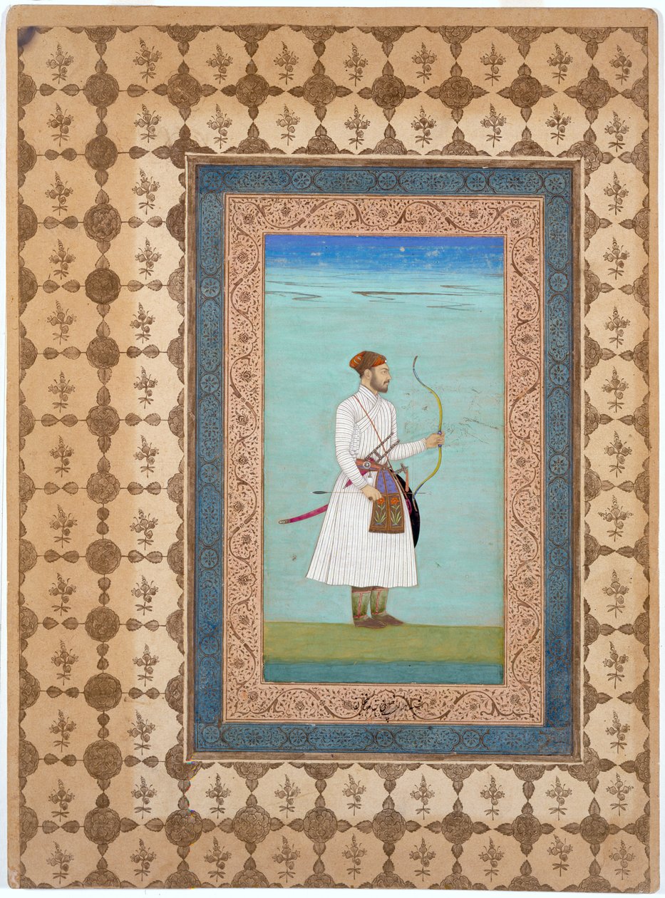Portræt af Luhrasp Khan, mogul-dynastiet, ca. 1655-65 (blæk, akvarel og guld på papir) af Indian School