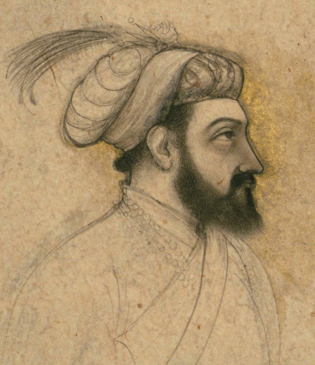 Portræt af Shah Jahan, midten af det 17. århundrede (blæk og pigmenter på papir monteret på pap) af Indian School