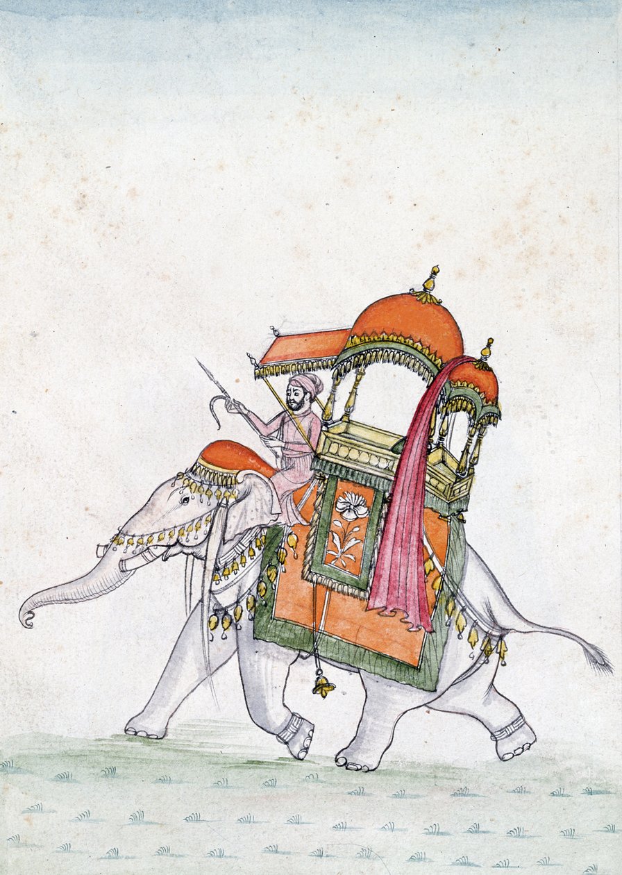Portræt af en mand, der rider på en elefant, tidligt i det 19. århundrede (wc på papir) af Indian School