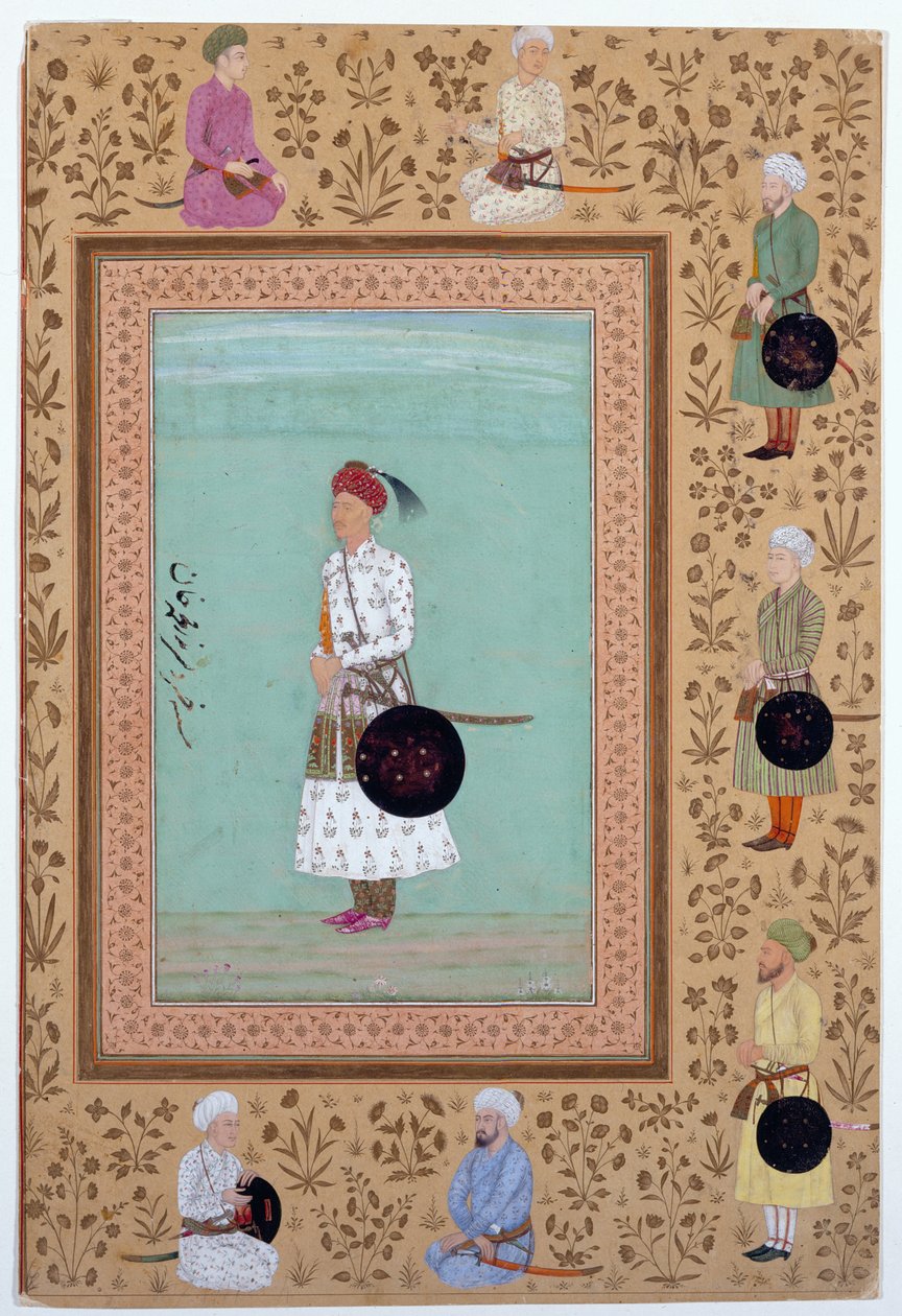 Portræt af hofmanden Khosrow, søn af Nasr Muhammad Khan, ca. 1650-60 (blæk, akvarel og guld på papir) af Indian School