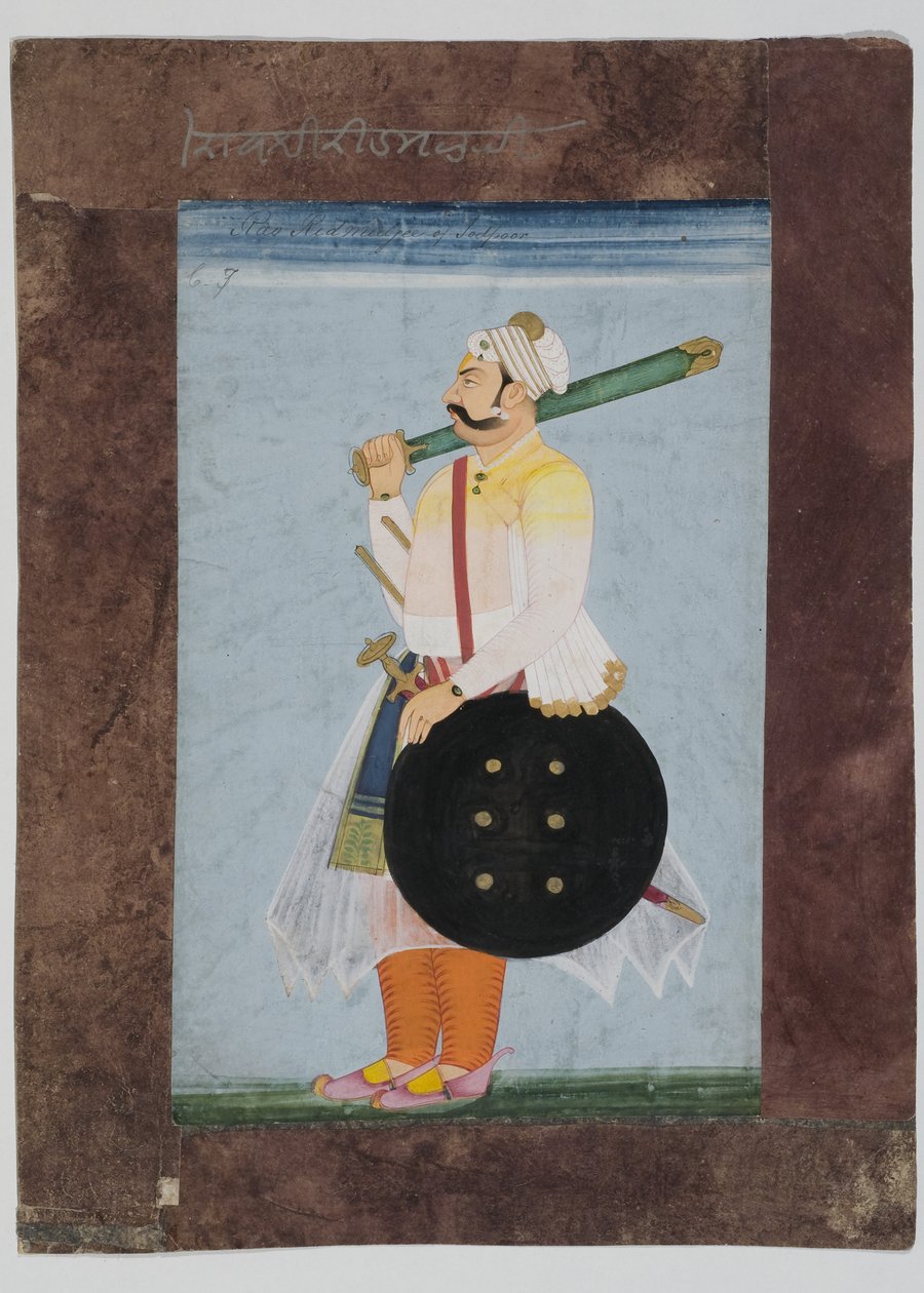 Portræt af Rathor-høvdingen Ridmal, 1820 (monteret gouache på indisk papir med en kant af sammensat brunt papir) af Indian School