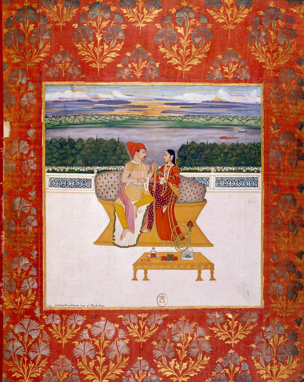 Prins Sudjakoulikan med en dame. Indisk miniature fra skolen i Lucknow. 1760 Paris, B.N. af Indian School