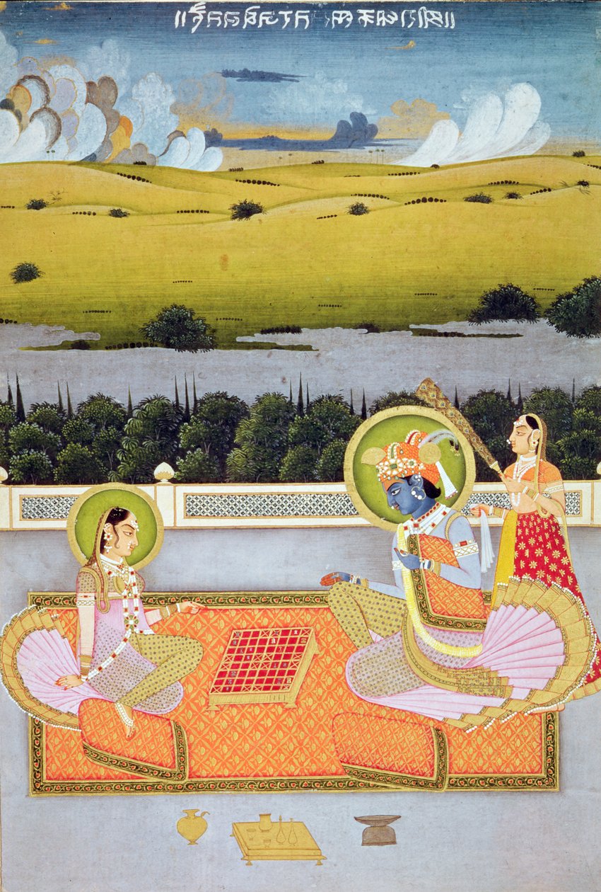Prinsepar, der spiller træk, Rajasthan School, ca. 1750 af Indian School