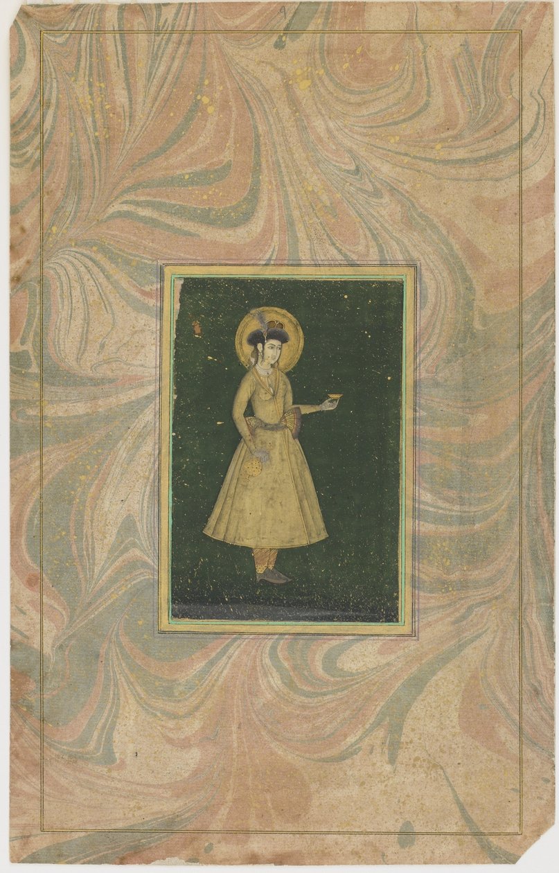 Prinsesse med vinkop (ugennemsigtigt wc & guld på papir) af Indian School