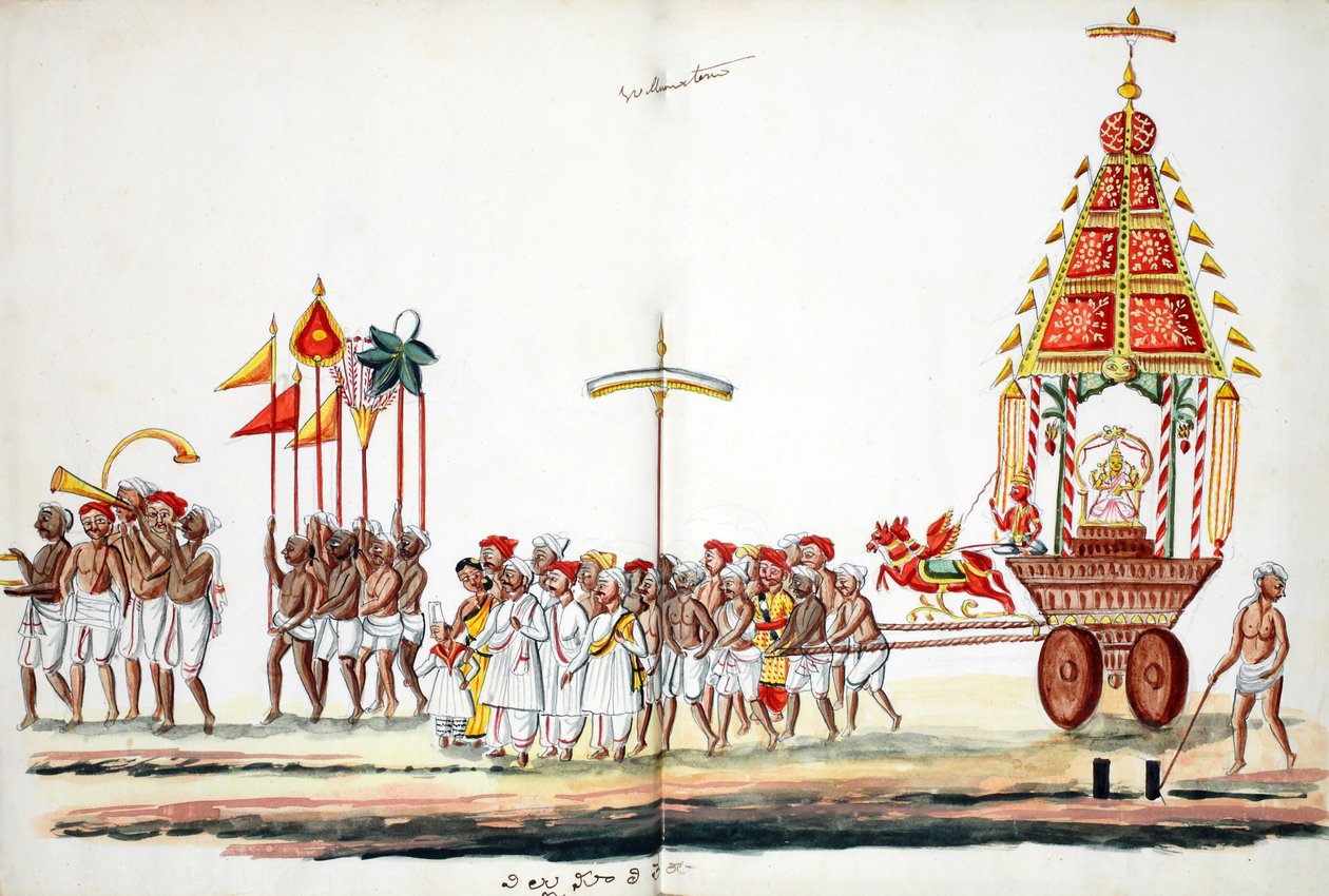 Procession med guder (wc på papir) af Indian School