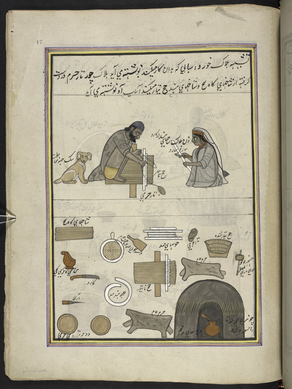 Punkah-magere,  86 tegninger indbundet i et bind, der viser håndværk og erhverv i Kashmir, håndværkere vises i arbejde med deres redskaber og udstyr,  Af en Kashmir-kunstner, sandsynligvis i Srinagar, ca. 1850-60 (gouache på papir) af Indian School