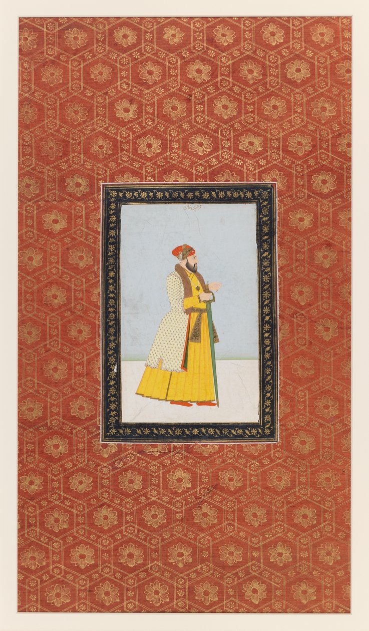 Qamar al-Din Khan, 1875-1900 (ugennemsigtigt wc & guld på papir) af Indian School