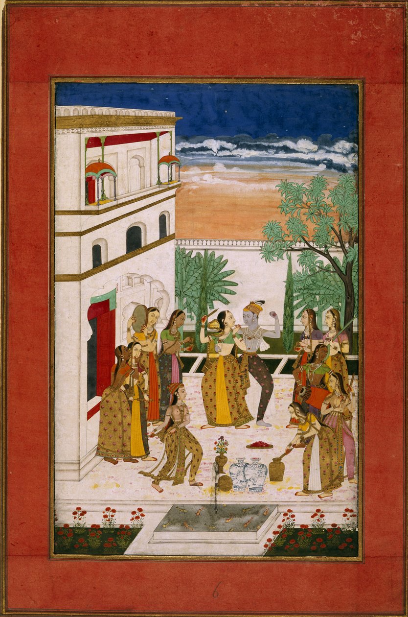 Radha og Krishna danser, ca. 1760 (akvarel på papir) af Indian School
