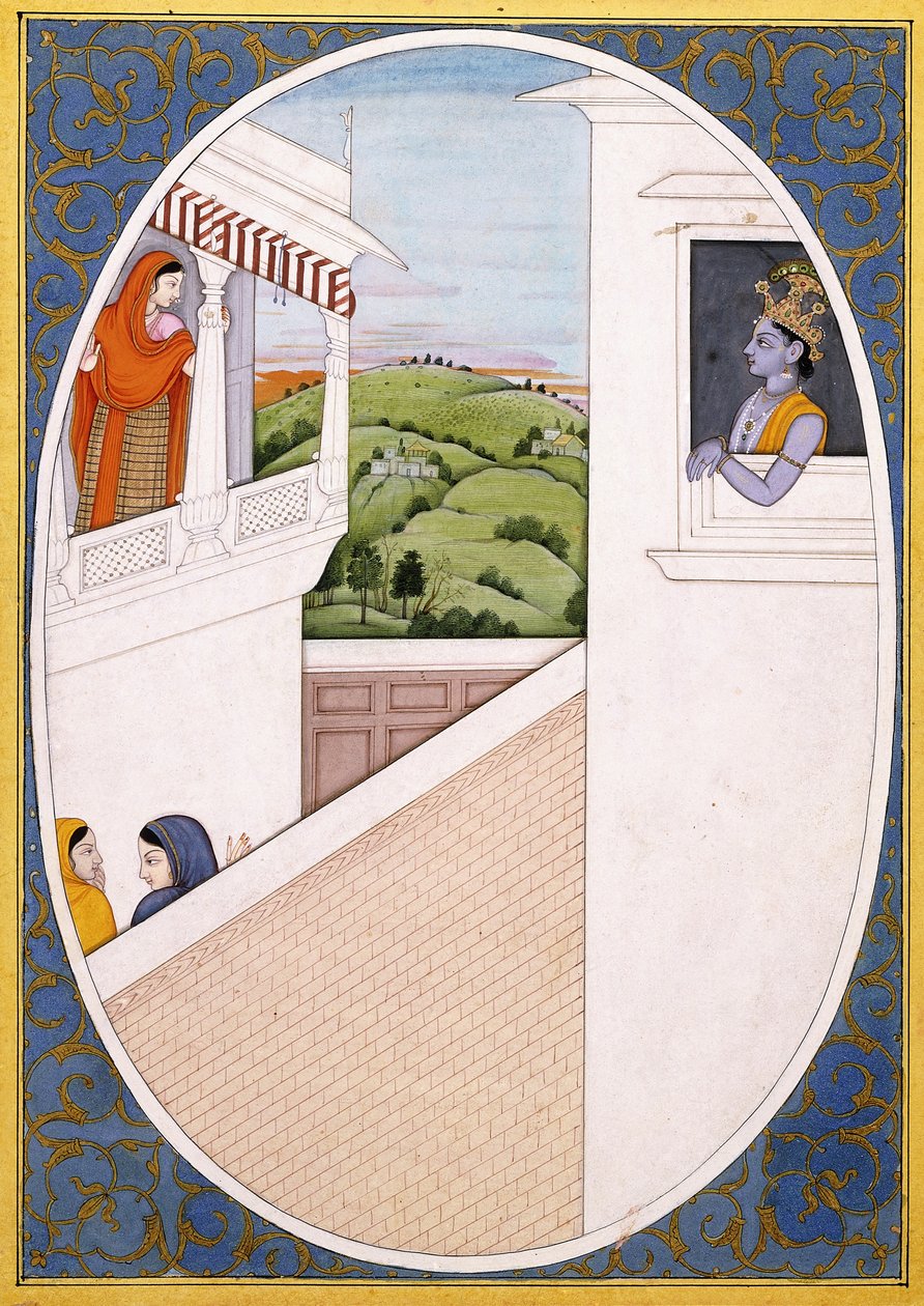 Radha og Krishna, betaget af hinandens skønhed, ca. 1785 af Indian School
