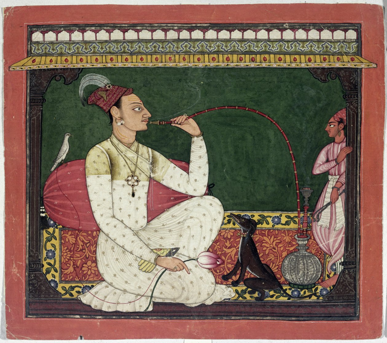 Raja Medini Pal, Inspireret på floderne i Takri Characters Bilauria Medini Pal, Basohli, Himachal Pradesh, Pahari School, 1735 af Indian School