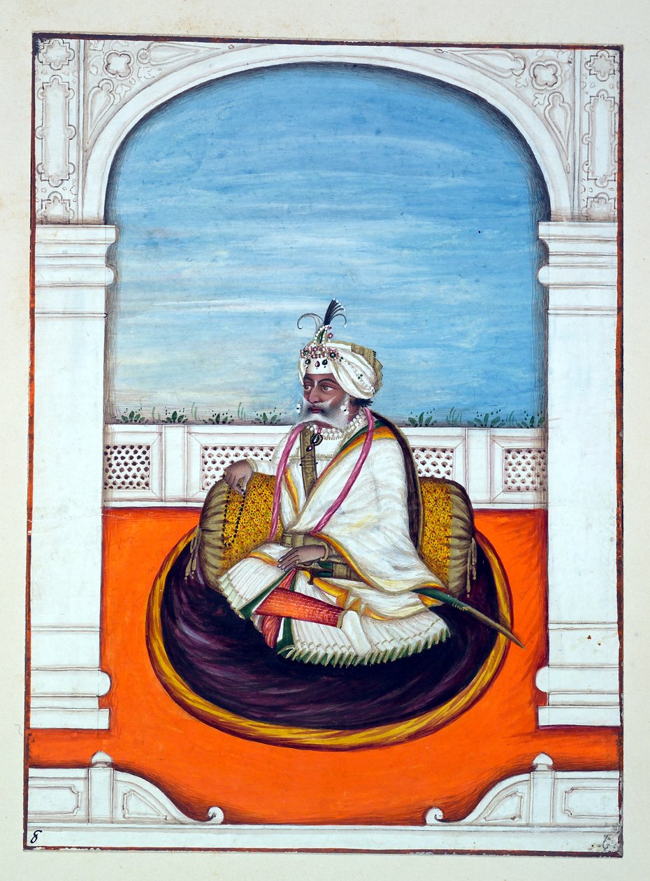 Rajah Gulab Singh, fra The Kingdom of the Punjab, its Rulers and Chiefs, bind I, et bind med 27 akvarelstudier af en uidentificeret indisk kunstner, ca. 1840 (wc på papir) af Indian School