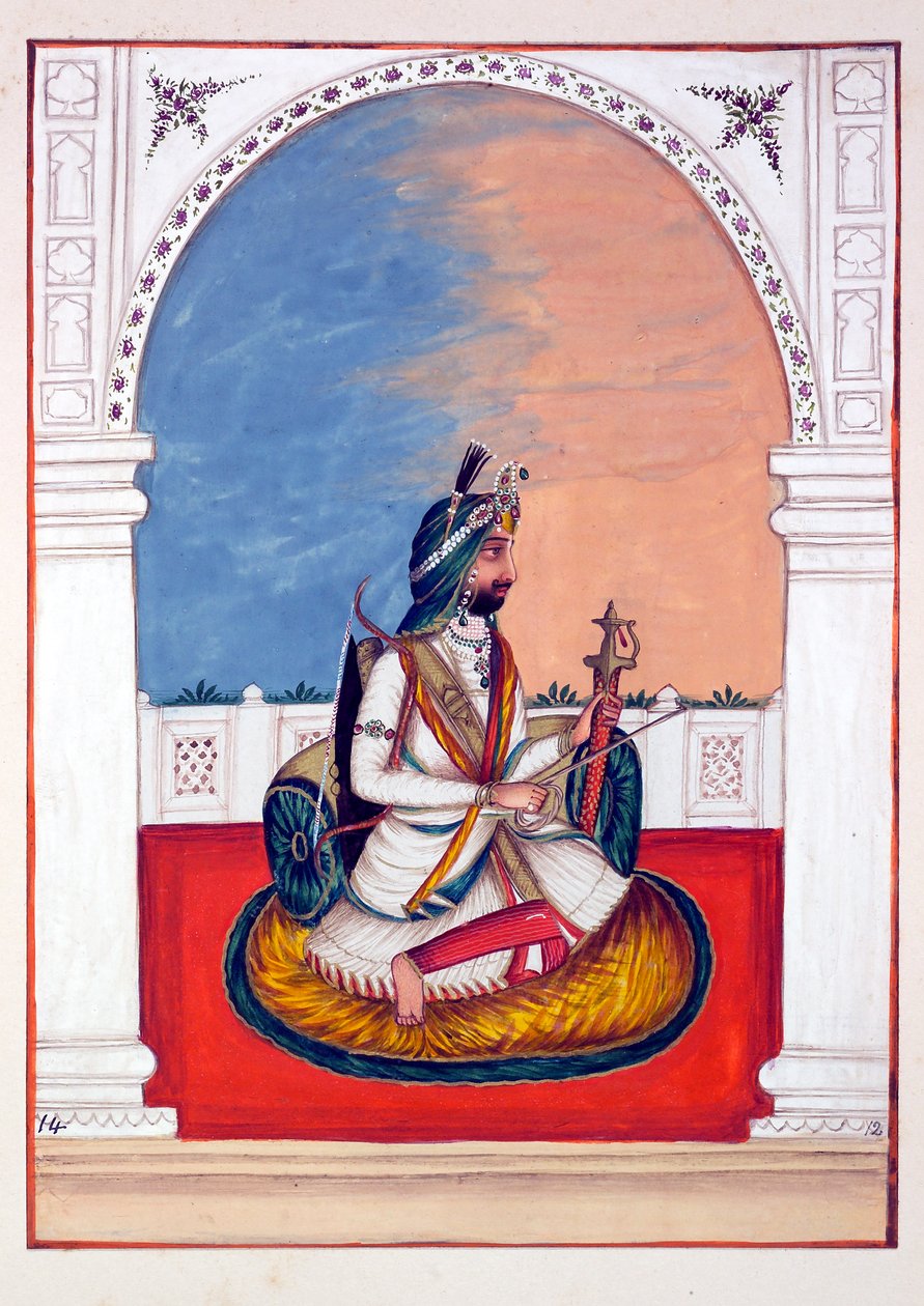 Rajah Hira Singh, fra The Kingdom of the Punjab, its Rulers and Chiefs, bind I, et bind med 27 akvarelstudier af en uidentificeret indisk kunstner, ca. 1840 (wc på papir) af Indian School