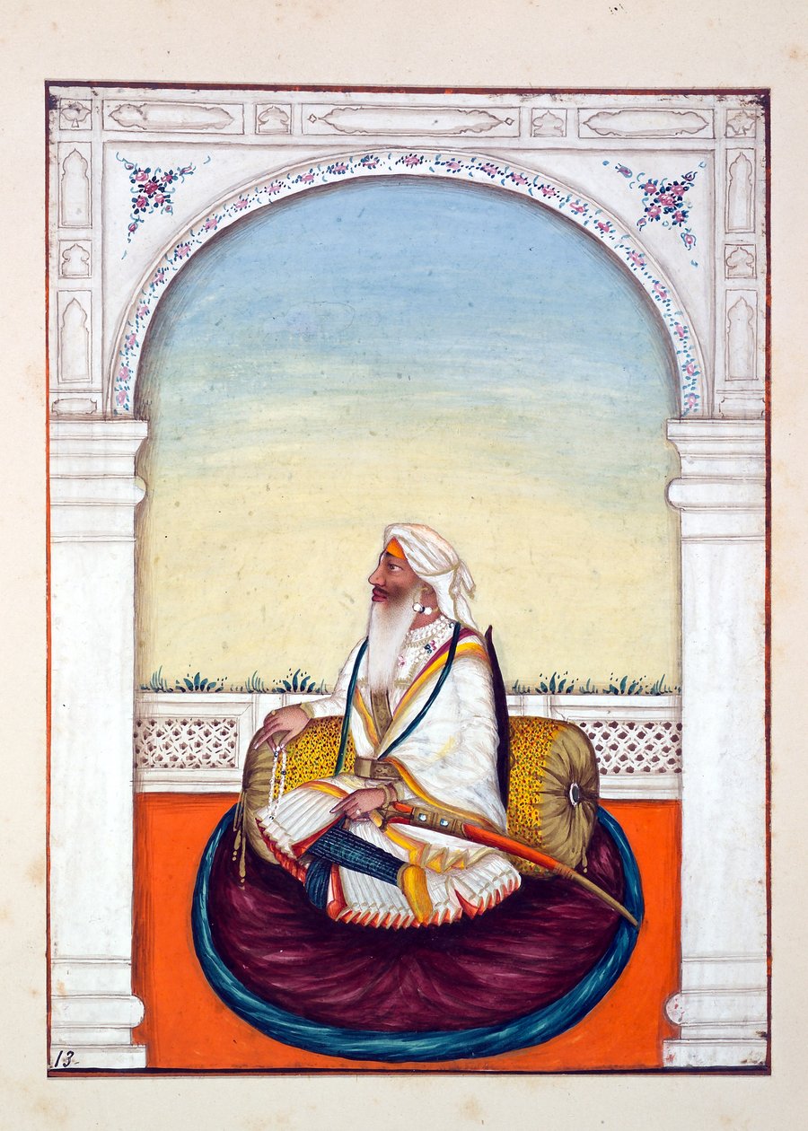 Rajah Iej Singh, fra The Kingdom of the Punjab, its Rulers and Chiefs, bind I, et bind med 27 akvarelstudier af en uidentificeret indisk kunstner, ca. 1840 (wc på papir) af Indian School