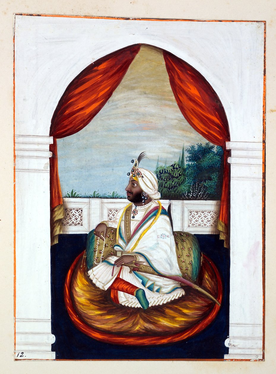 Rajah Sher Singh, fra The Kingdom of the Punjab, its Rulers and Chiefs, bind I, et bind med 27 akvarelstudier af en uidentificeret indisk kunstner, ca. 1840 (wc på papir) af Indian School