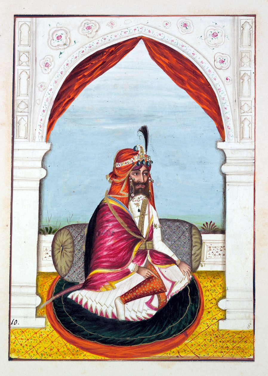 Rajah Suchet Singh, fra The Kingdom of the Punjab, its Rulers and Chiefs, bind I, et bind med 27 akvarelstudier af en uidentificeret indisk kunstner, ca. 1840 (wc på papir) af Indian School