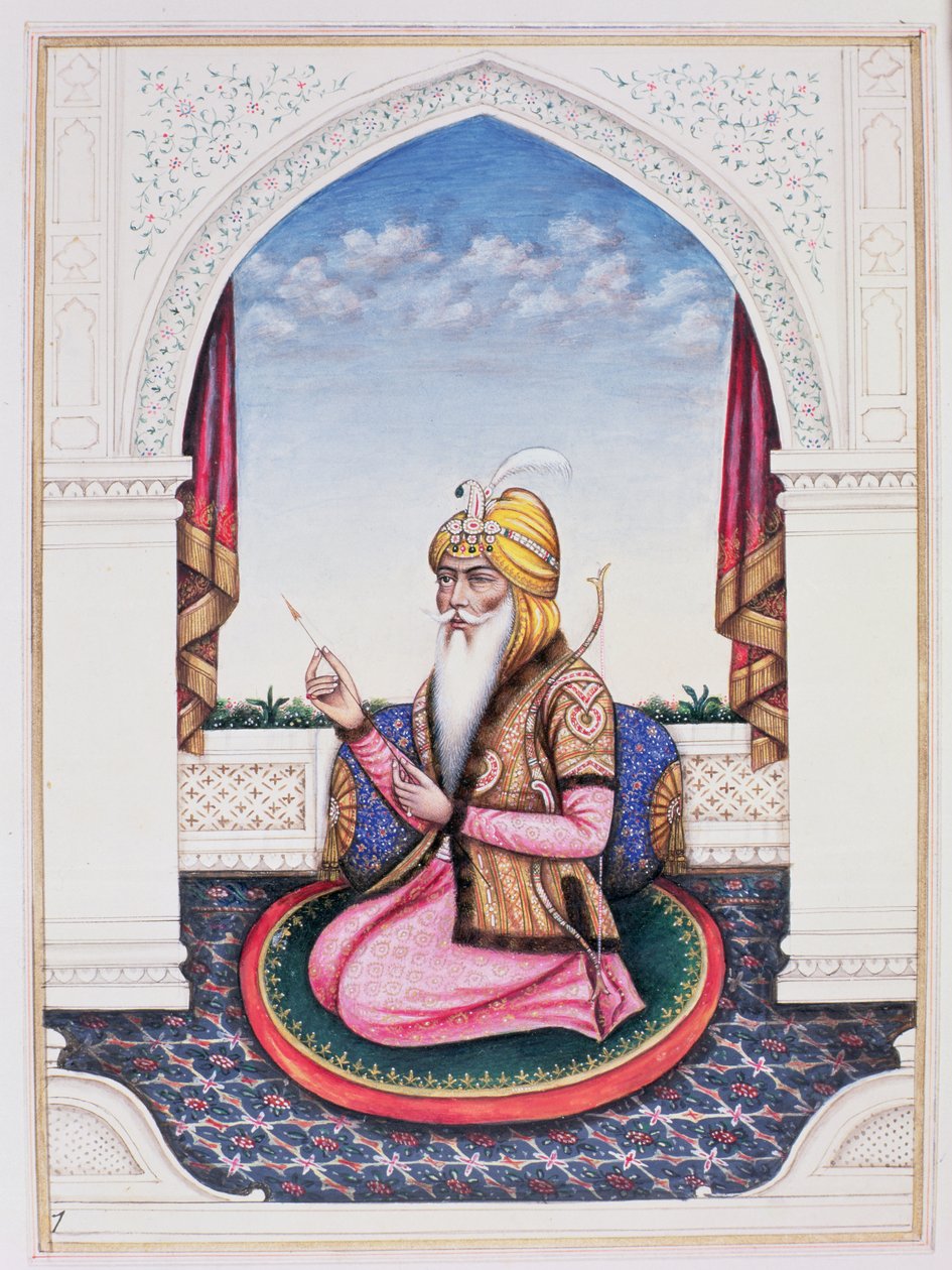 Ranjit Singh (1780-1839) Maharajah of the Punjab (blyant, gouache og wc på papir) af Indian School