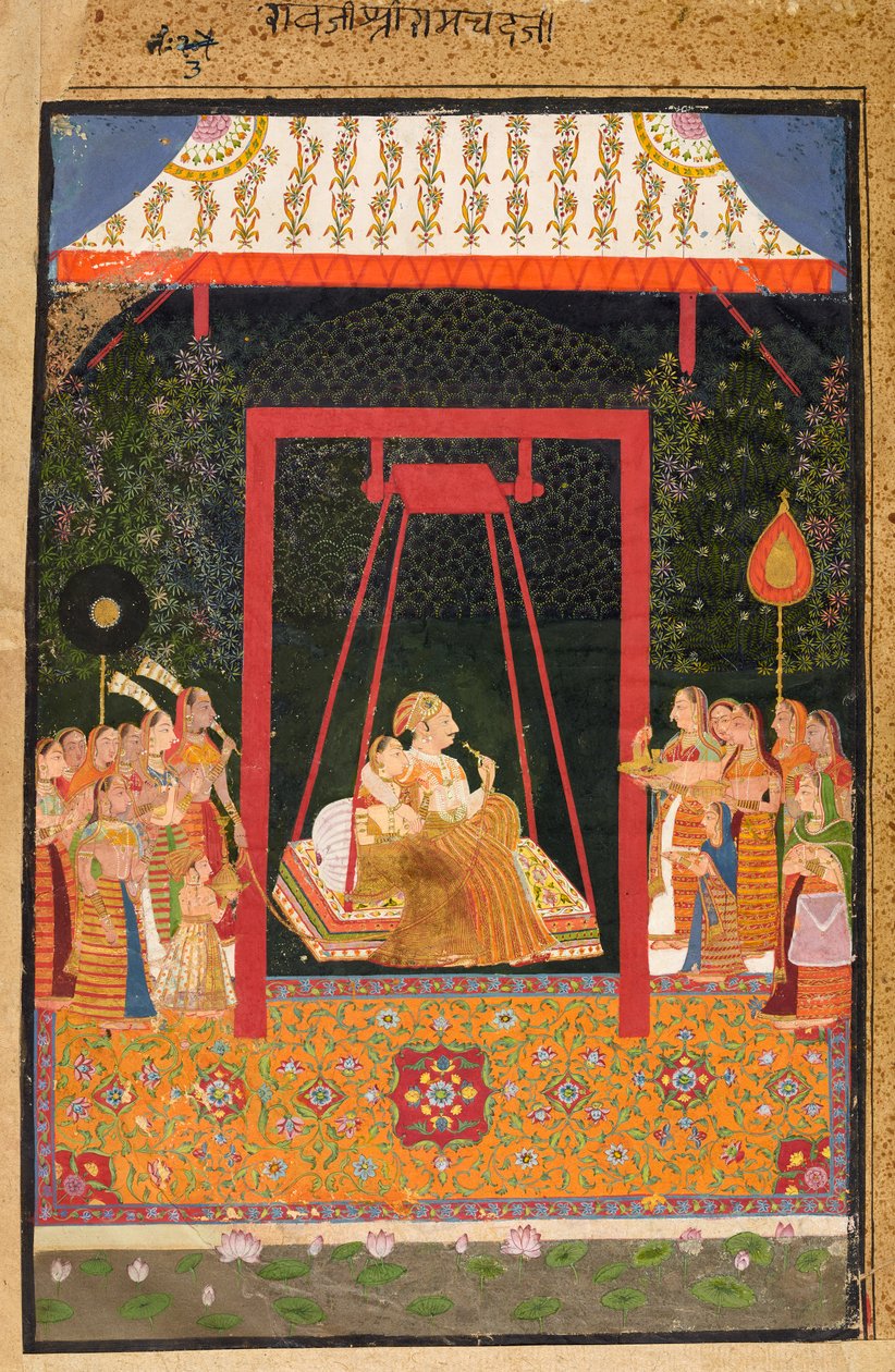 Rao Ram Chandra og hans elsker på en gynge, ca. 1710 af Indian School