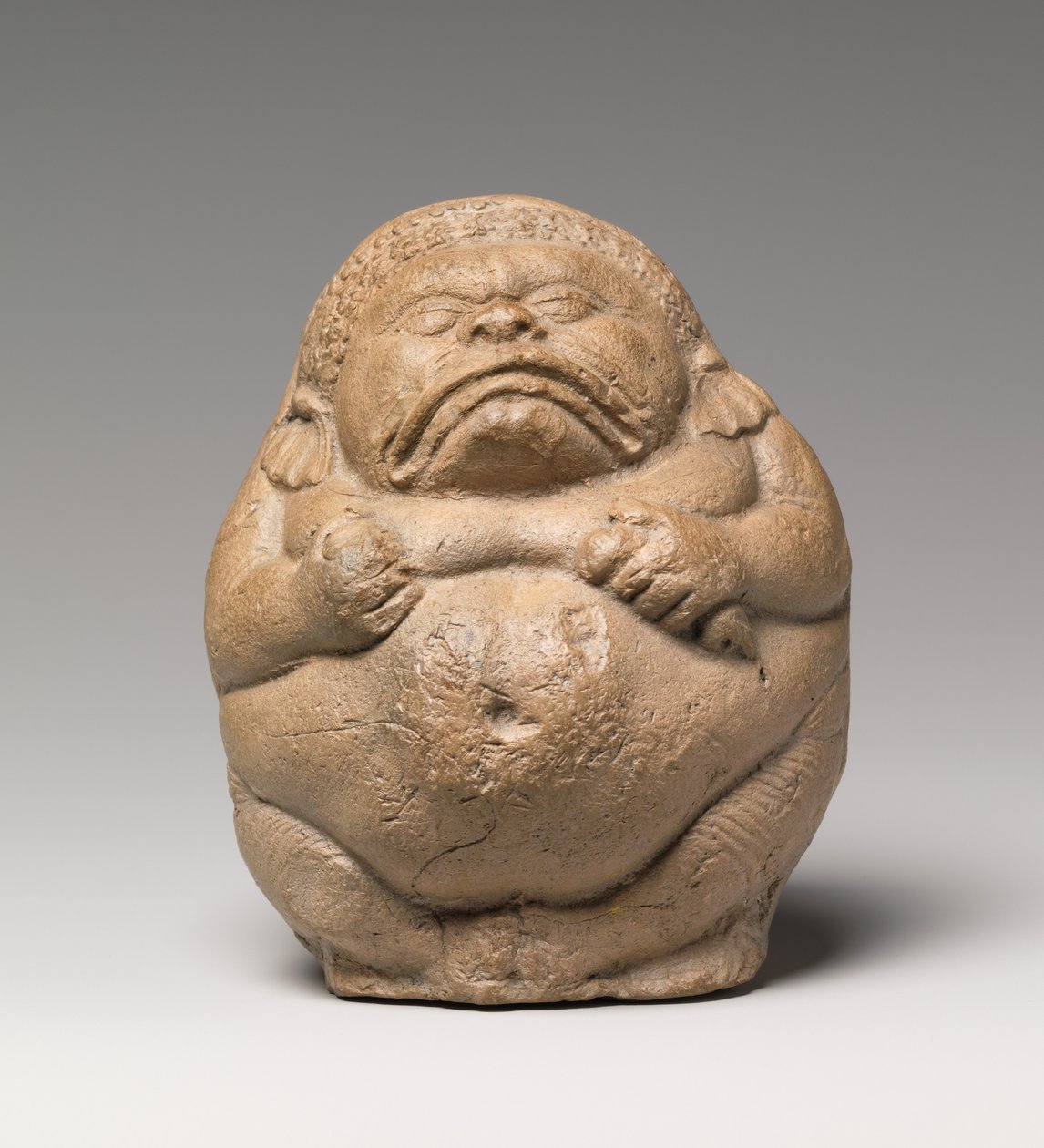 Rangle i form af en krokende grotesk Yaksha (terracotta) af Indian School