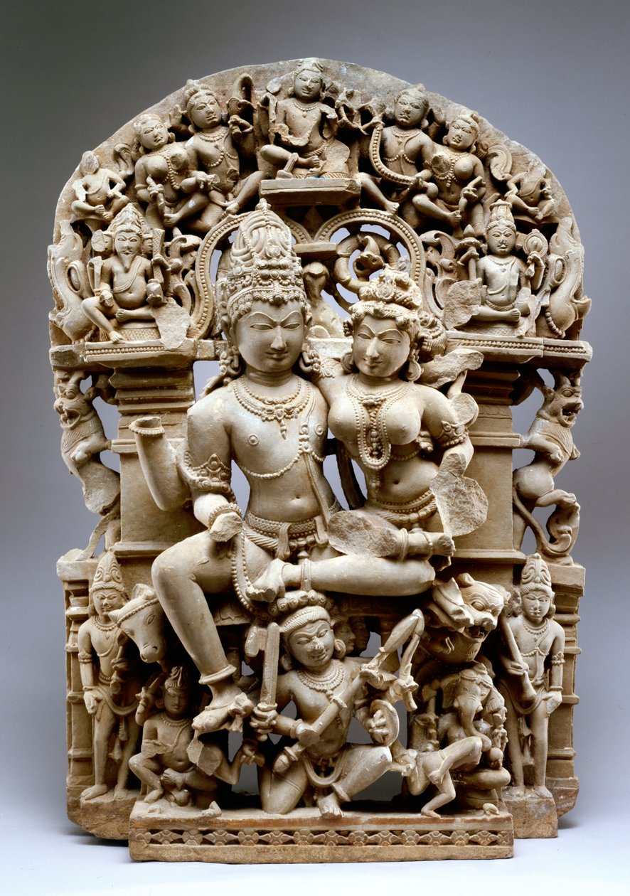 Ravana And Shiva, Hinglajgarh Culture, 1100 AD (Sandsten) af Indian School