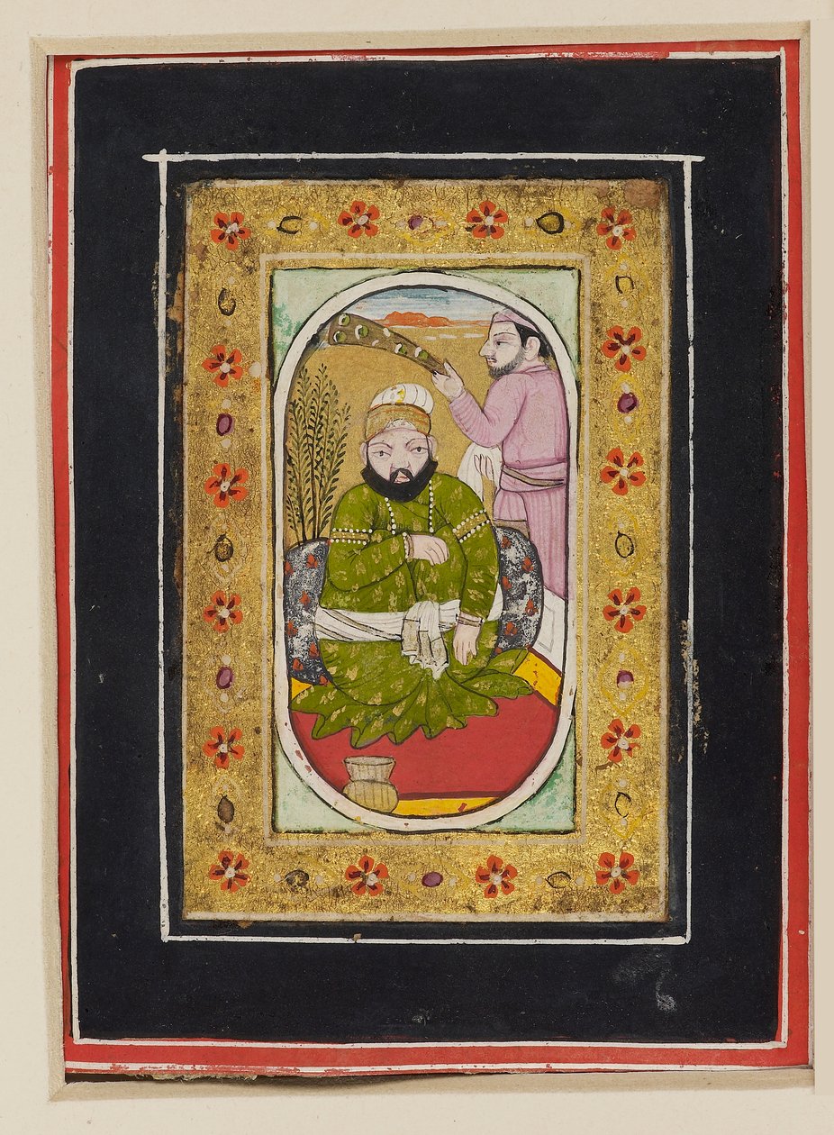 Lineal iført en grøn jama med tilsyn af en morkisk bærer, 2. halvdel af det 18. århundrede (gouache på pap) af Indian School
