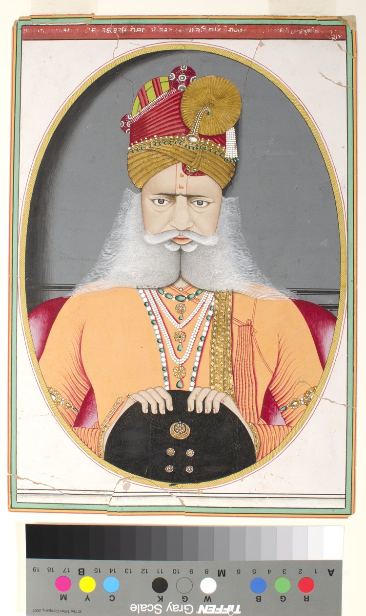Sardar Singh, ca. 1870 (ugennemsigtig akvarel og guld på papir) af Indian School