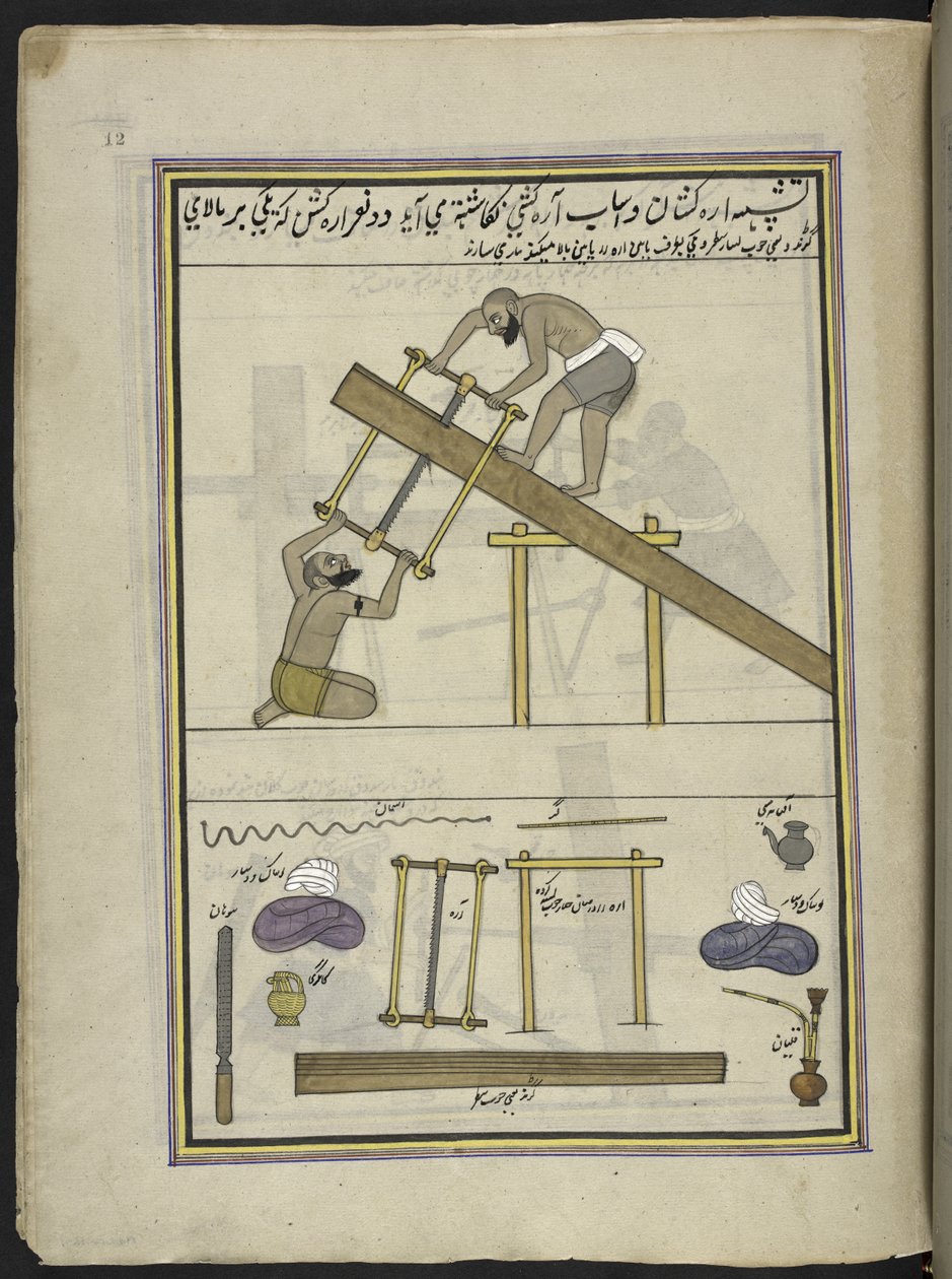 Sawyers,  86 tegninger indbundet i et bind, der viser håndværk og erhverv i Kashmir, håndværkere vises i arbejde med deres redskaber og udstyr,  Af en Kashmir-kunstner, sandsynligvis i Srinagar, ca. 1850-60 (gouache på papir) af Indian School