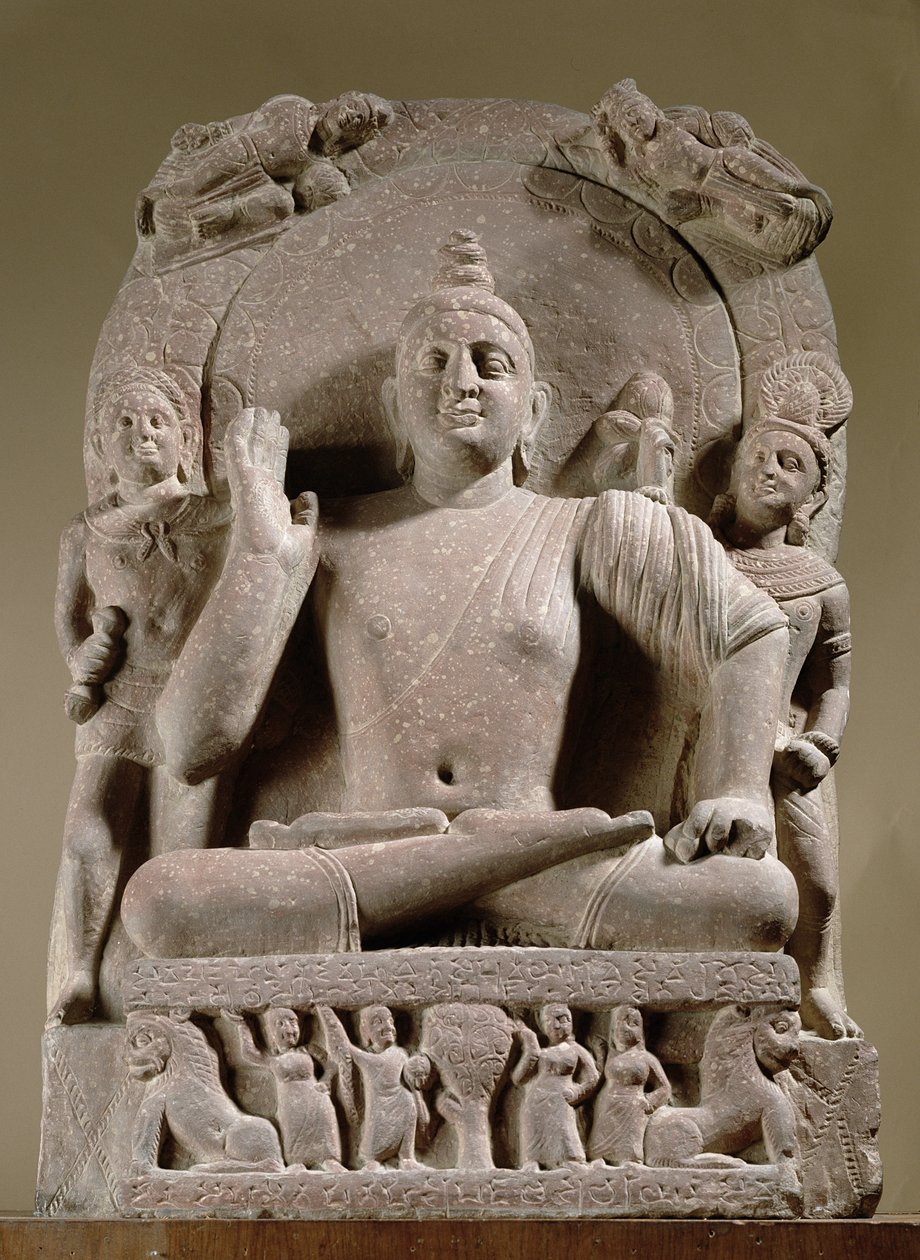 Siddende Bodhisattva, Mathura (rød sandsten) af Indian School