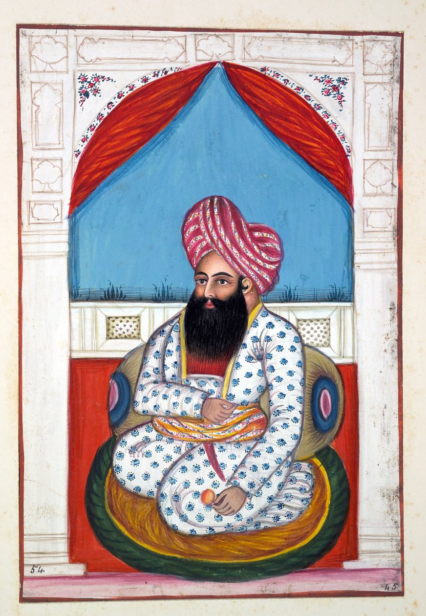 Shah Ayub Shah Padishah, fra The Kingdom of the Punjab, its Rulers and Chiefs, bind II, et bind med 30 akvarelstudier af en uidentificeret indisk kunstner, ca. 1840 (wc på papir) af Indian School