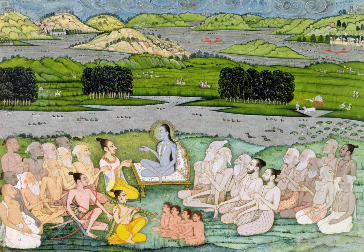 Shri Sukdevji prædiker for en forsamling af Sadhus, Rajasthan, ca. 1757 af Indian School