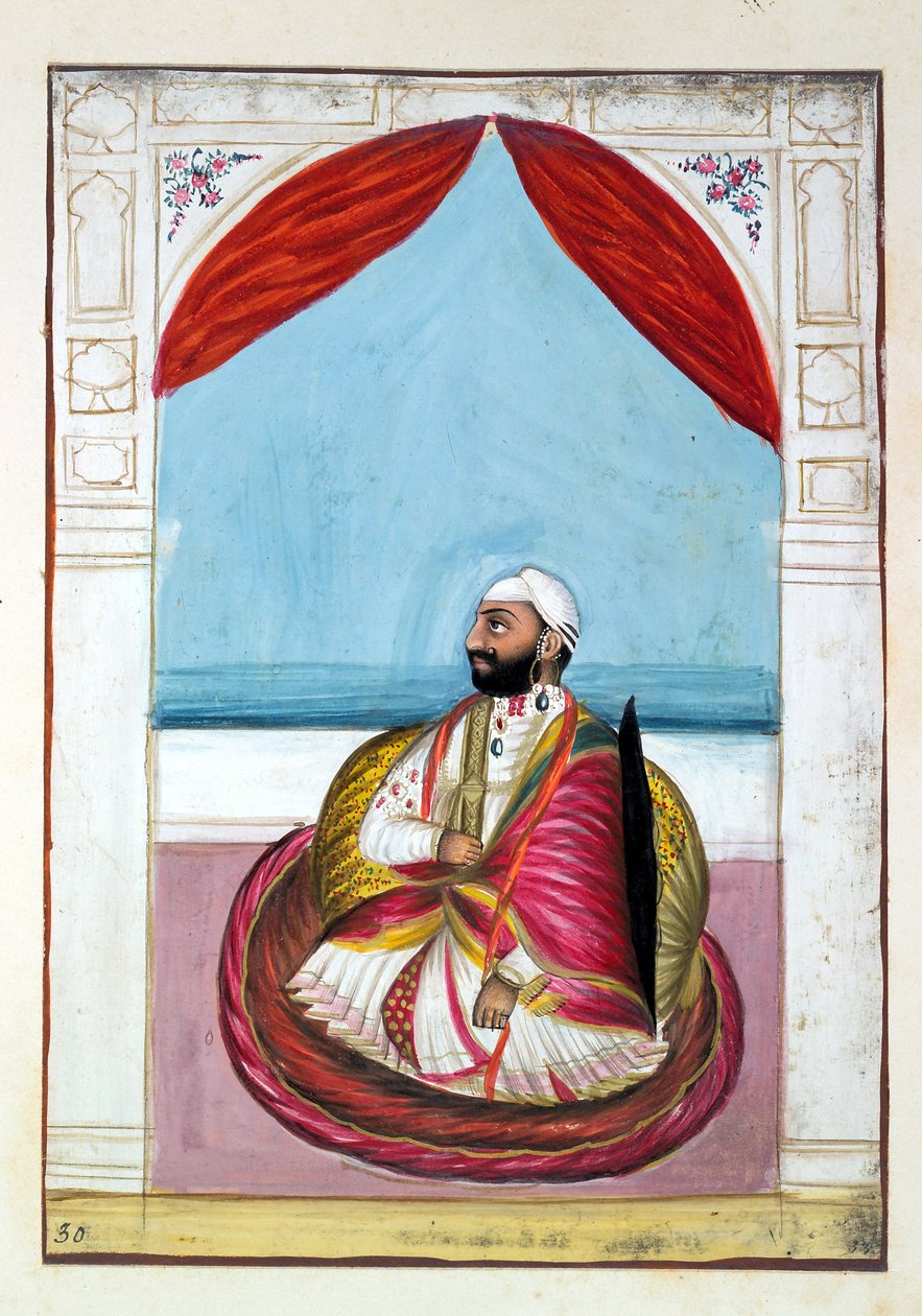 Sirdar Chet Singh, fra Kongeriget Punjab, dets herskere og chefer, bind II, et volumen på 30 akvarelstudier af en uidentificeret indisk kunstner, C.1840 (WC på papir) af Indian School