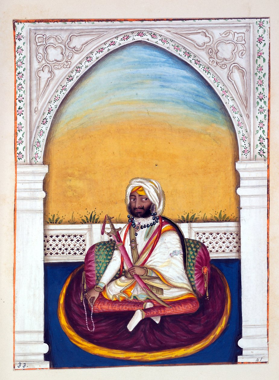 Sirdar Jowahir Singh, fra The Kingdom of the Punjab, its Rulers and Chiefs, bind II, et bind på 30 akvarelstudier af en uidentificeret indisk kunstner, ca. 1840 (wc på papir) af Indian School