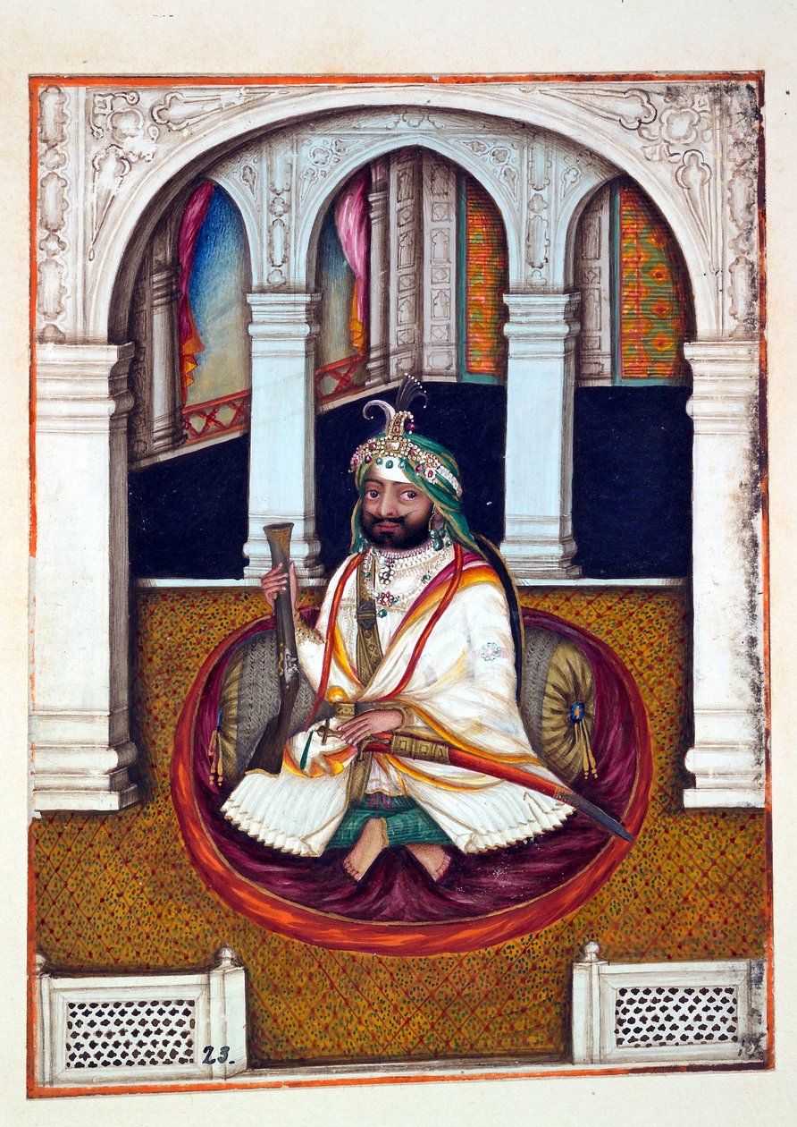Sirdar Lehna Singh, fra The Kingdom of the Punjab, its Rulers and Chiefs, bind I, et bind med 27 akvarelstudier af en uidentificeret indisk kunstner, ca. 1840 (wc på papir) af Indian School
