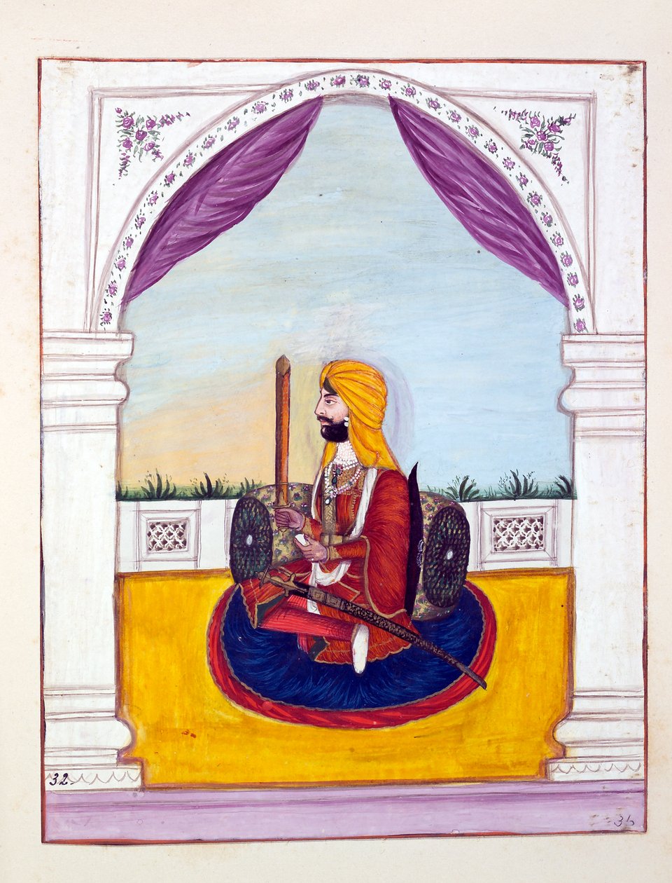 Sirdar Runjodh Singh (Majithia), fra The Kingdom of the Punjab, its Rulers and Chiefs, bind II, et bind med 30 akvarelstudier af en uidentificeret indisk kunstner, ca. 1840 (wc på papir) af Indian School
