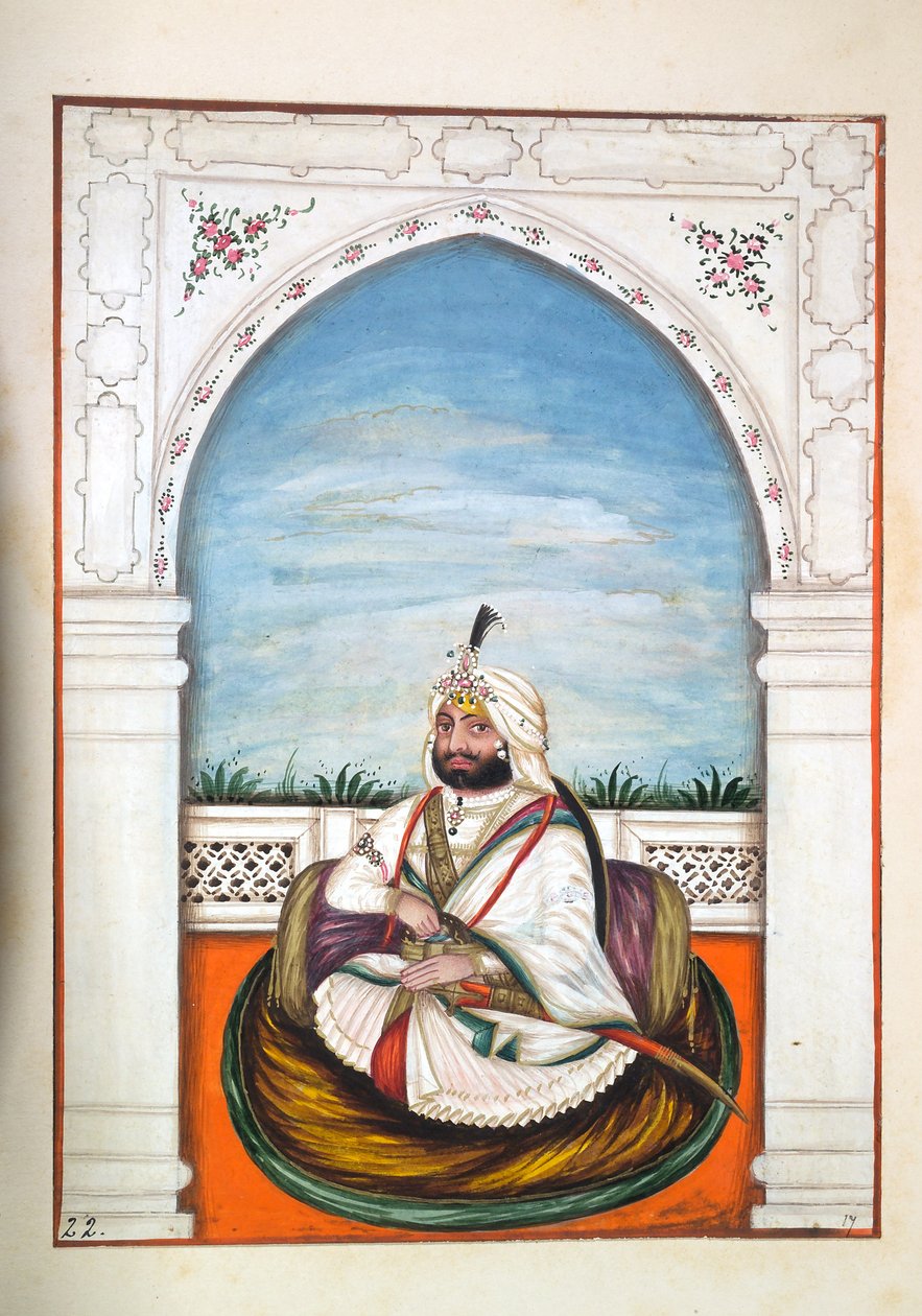 Sirdir Ajit Singh, fra The Kingdom of the Punjab, its Rulers and Chiefs, bind I, et bind med 27 akvarelstudier af en uidentificeret indisk kunstner, ca. 1840 (wc på papir) af Indian School