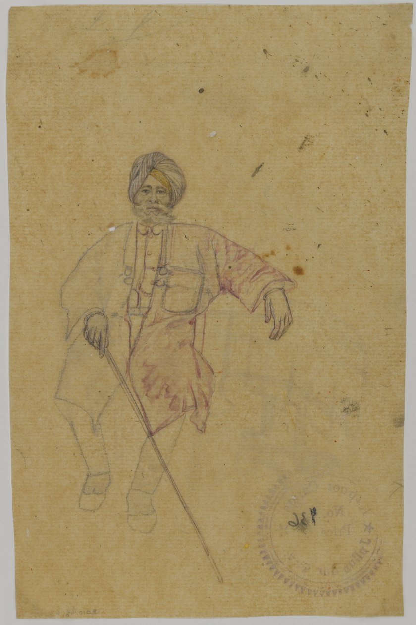 Skitse af en maharaja (blæk på papir) af Indian School