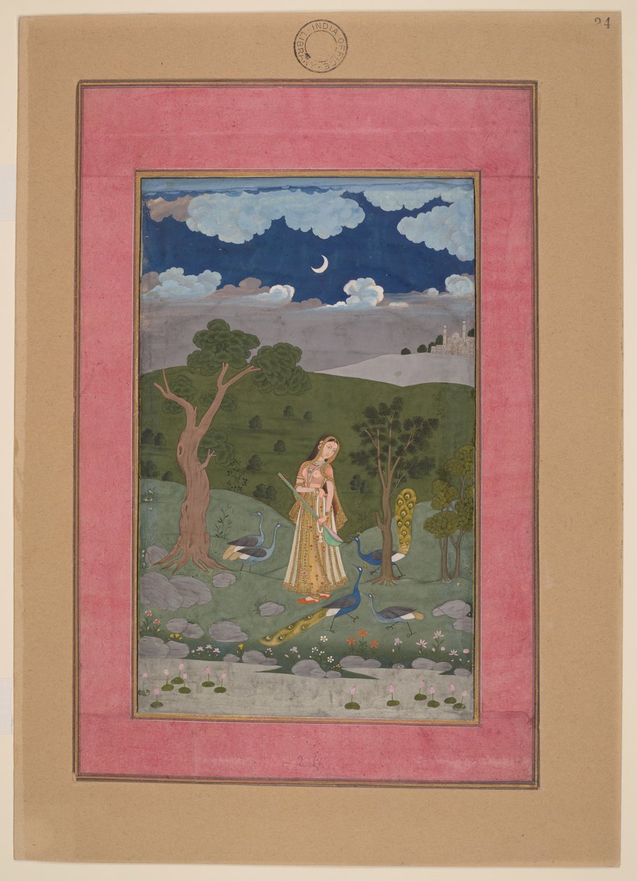 Sorath Ragini, Indien, Hyderabad, ca. 1760; Johnson Album 37, nr. 24 (blæk, farver og guld på papir) af Indian School