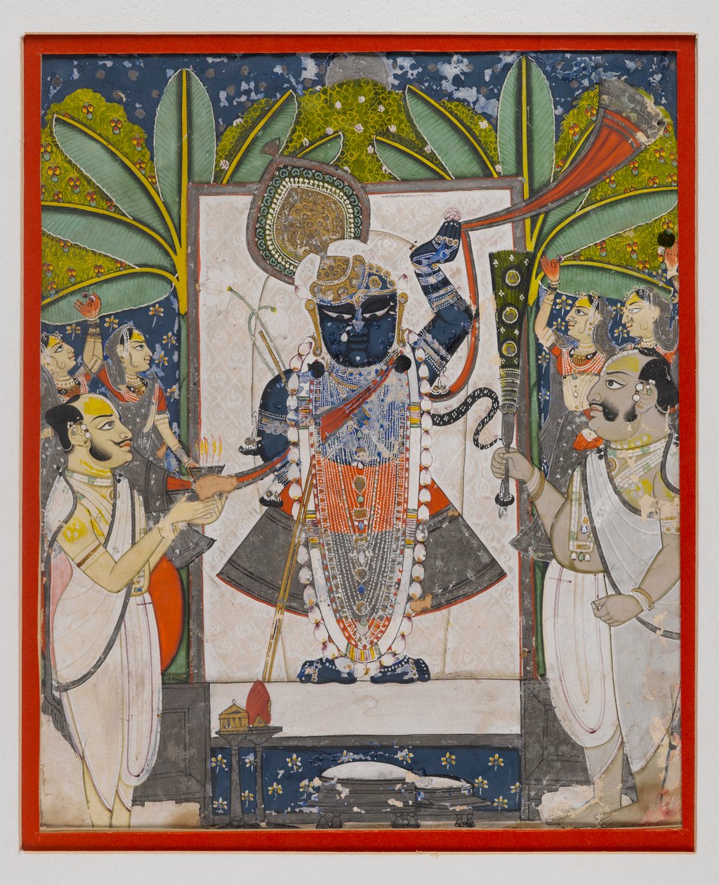 Sri Nathaji, ca. 1775 (ugennemsigtigt wc, guld og sølv på papir) af Indian School