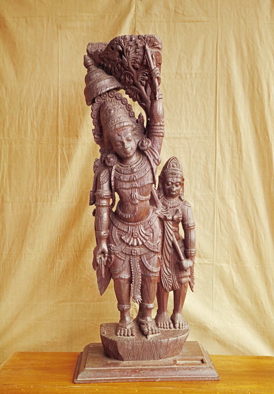 Sri Rama og Hanuman (træ) af Indian School