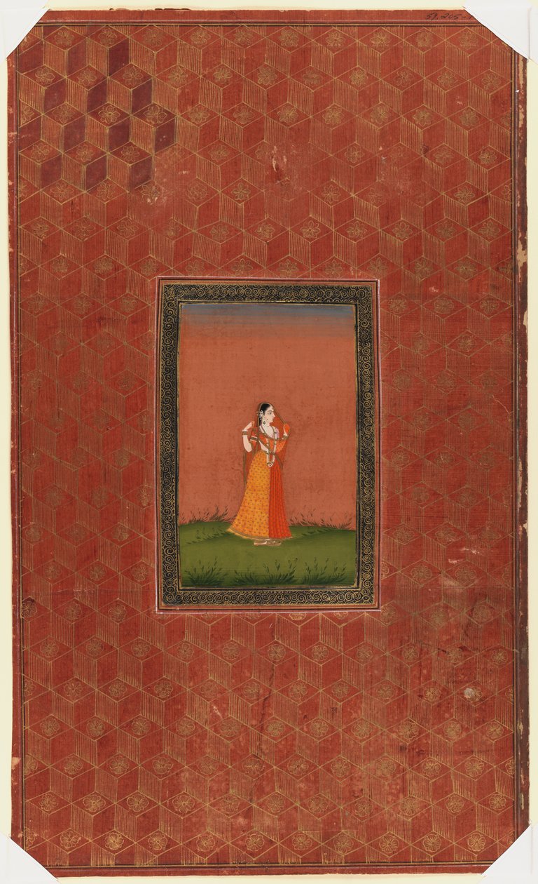 Stående kvinde, 1875-1900 (ugennemsigtigt wc & guld på papir) af Indian School