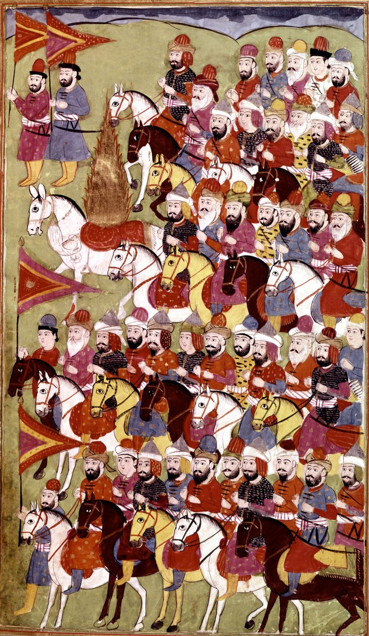 Historien om profeten Muhammed, Hamla-i-Haydari, af Mirza Muhammad Rafi Bazil, 1808 (blæk og farver på papir) af Indian School