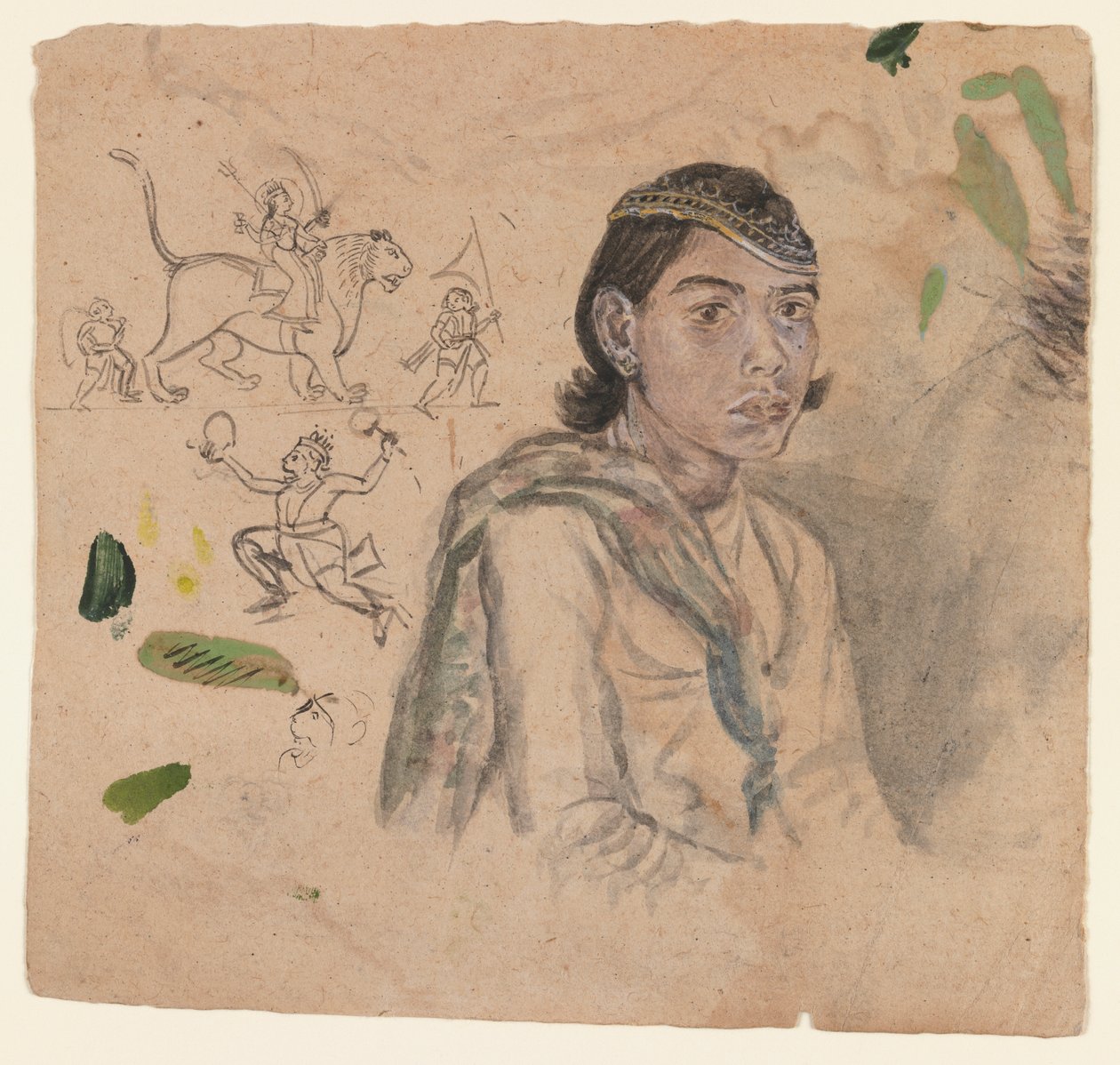 Studie af en ungdom, ca. 1800 (blæk & lys farve på papir) af Indian School
