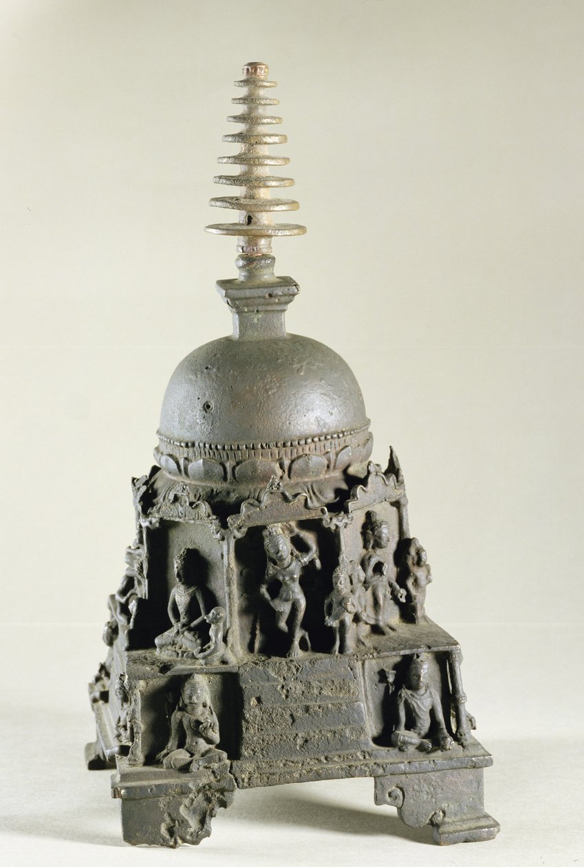 Stupa, Pala, Nalanda, Bihar (bronze) af Indian School