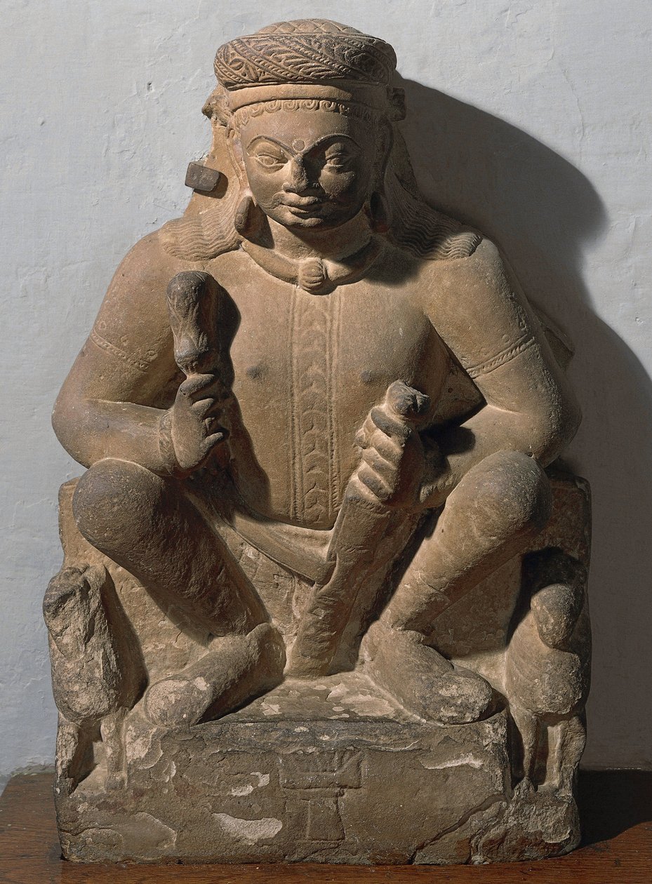 Surya, solens gud. Skulptur i rød sandsten af Indian School