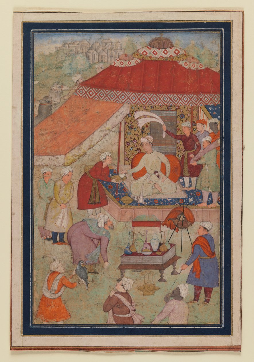 Teltlejr, 1580-1595 (ugennemsigtigt wc og guld på papir) af Indian School