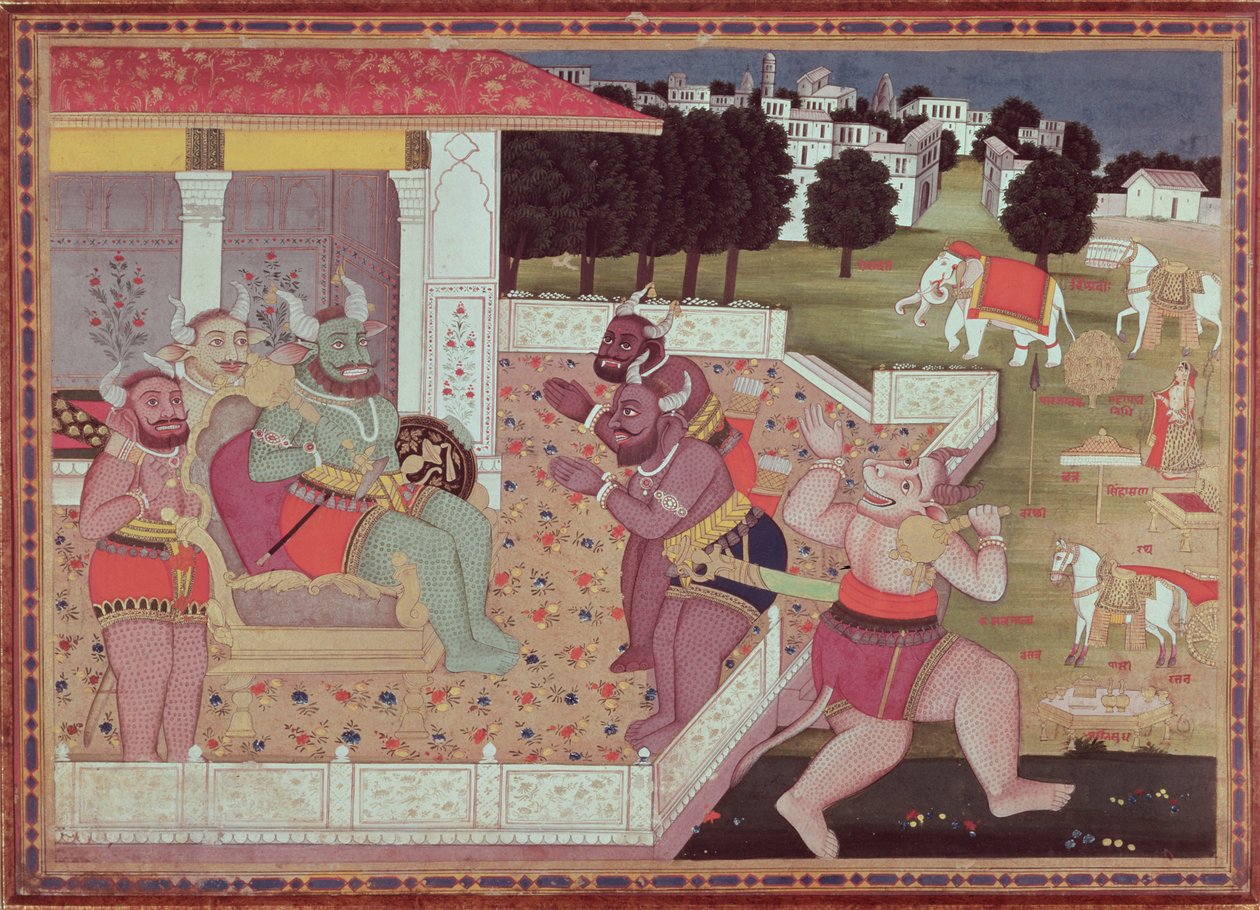 Asura Kumbha og hans Dæmons Domstol, ca. 1800 af Indian School